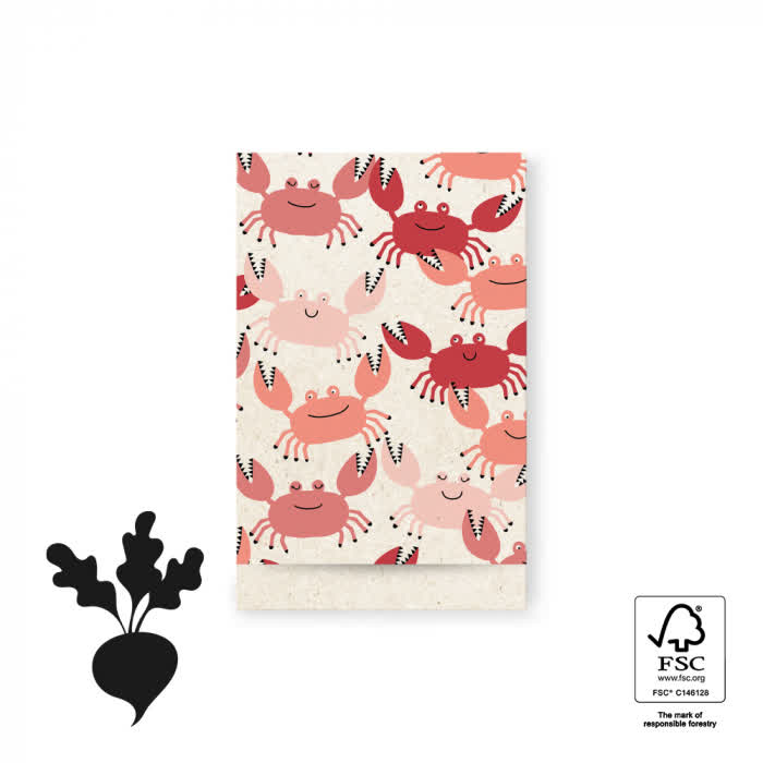 HOP cadeauzakje krabben wit met rode krabben patroon 12x19 cm