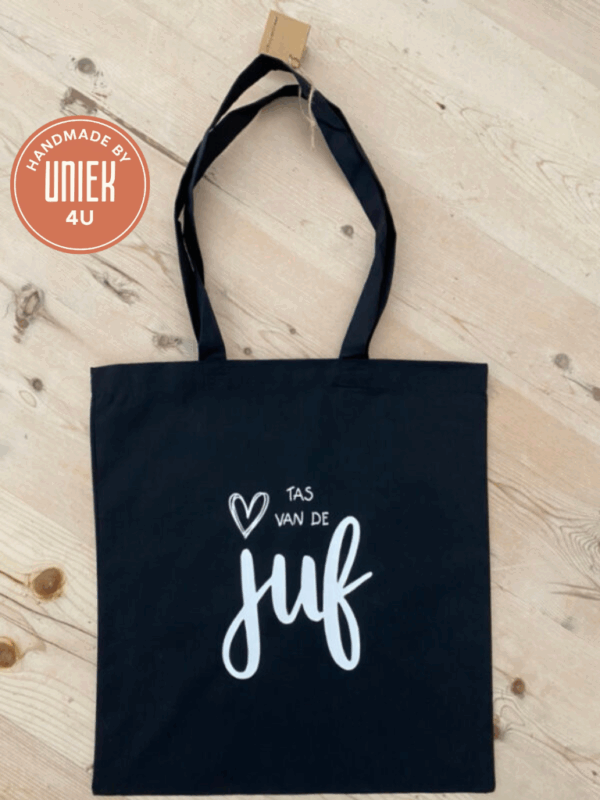 Handgemaakte Tas - Tas van de juf ( Zwart met Wit )