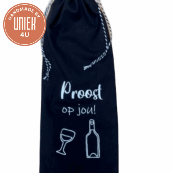 Wijnzakje - Proost op jou - Zwart met Wit