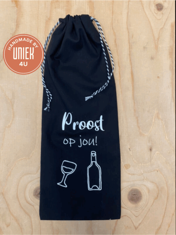 Wijnzakje - Proost op jou ( Zwart met Wit )