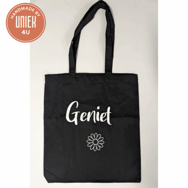 Handgemaakte Tas - Geniet met een Bloemetje ( Zwart )