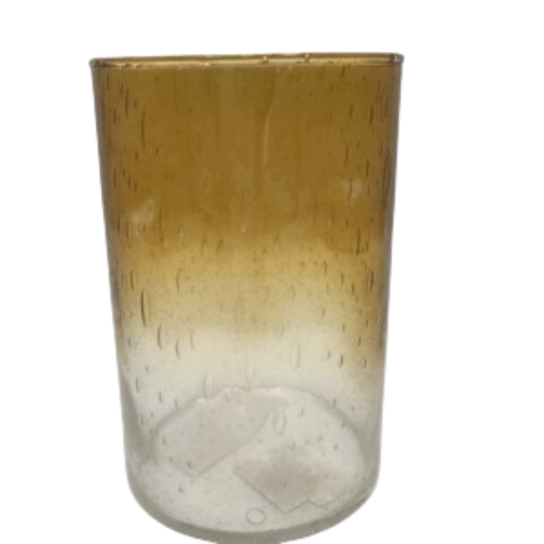 Dijk - Glazen Vaas - Okergeel/Wit