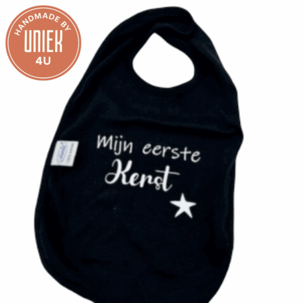 Handgemaakte Slabbetje - Mijn eerste kerst - Zwart