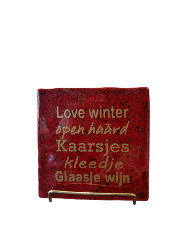 Tegeltje - Love winter open haard Kaarsjes kleedje Glaasje wijn