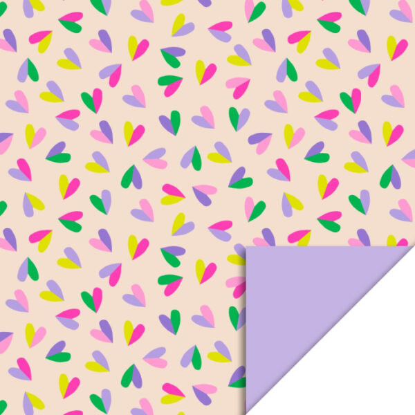 Inpakpapier - Hearts Duo Beige - Lilac