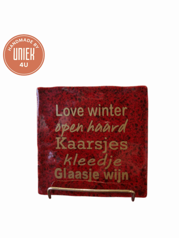 Tegeltje - Love winter open haard Kaarsjes kleedje Glaasje wijn