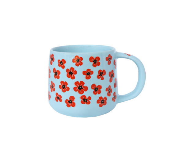 Mok Blauw met Klaprozen