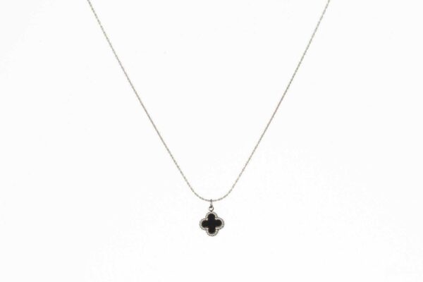 Wauw - Ketting - Zwart- Klavertje met stipjes