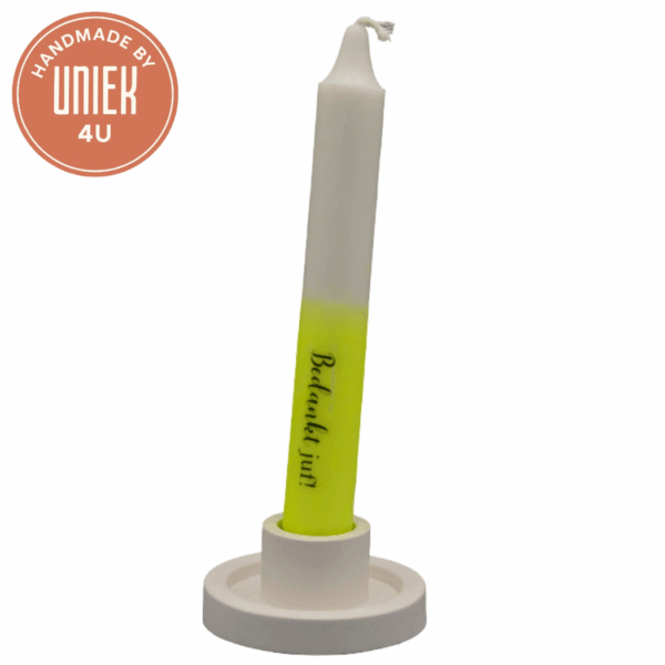 Uniek - kaars - Bedankt juf! - wit met lichtgeel