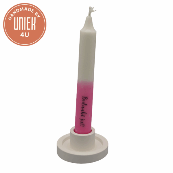 Uniek - kaars - Bedankt juf! - wit met roze