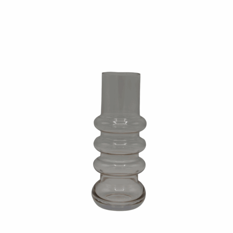 Dijk glazen vaasje, rond transparant glas 18 x 6,5 cm met takjes, sfeervol op tafel geplaatst
