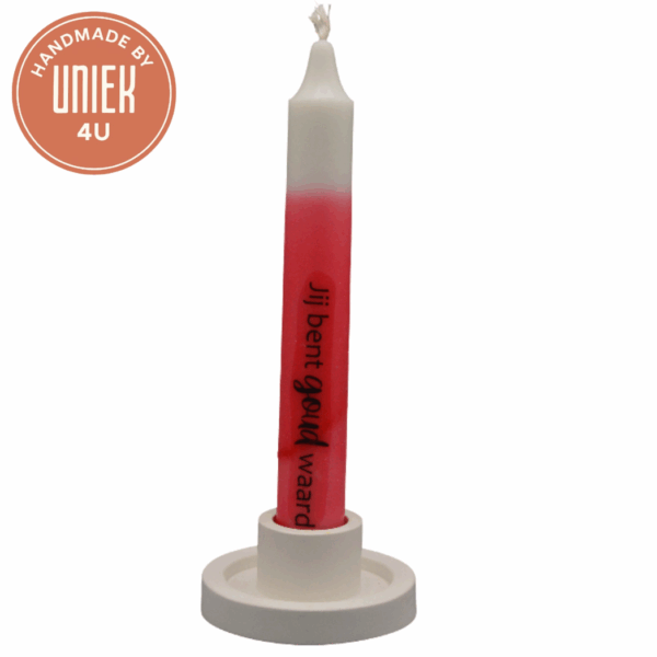 Uniek - kaars - Jij bent goud waard - wit met roze
