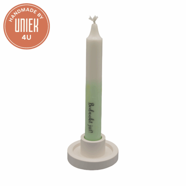 Uniek - kaars - Bedankt juf! - wit met lichtgroen