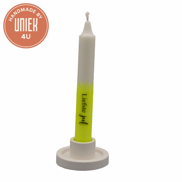 Uniek - kaars - Liefste juf - wit met lichtgeel
