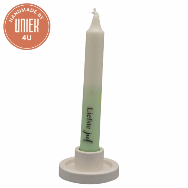 Uniek - kaars - liefste juf - wit met groen