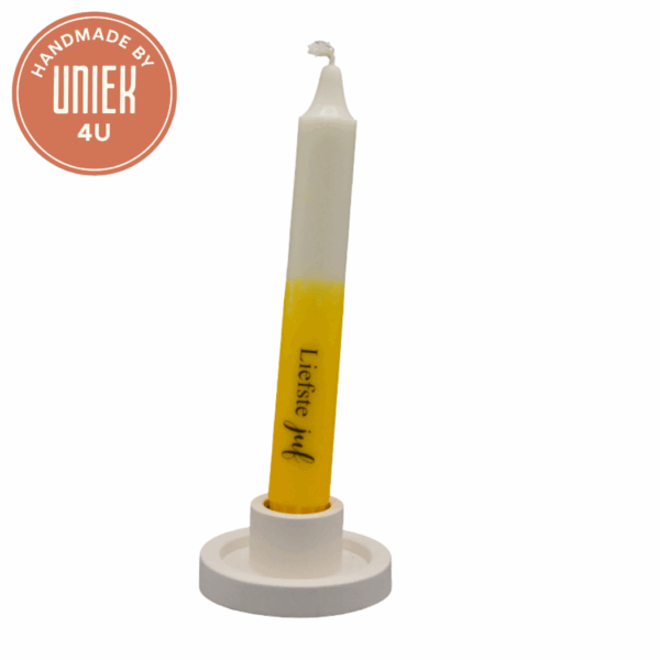 Uniek - kaars - Liefste juf - wit met donkergeel
