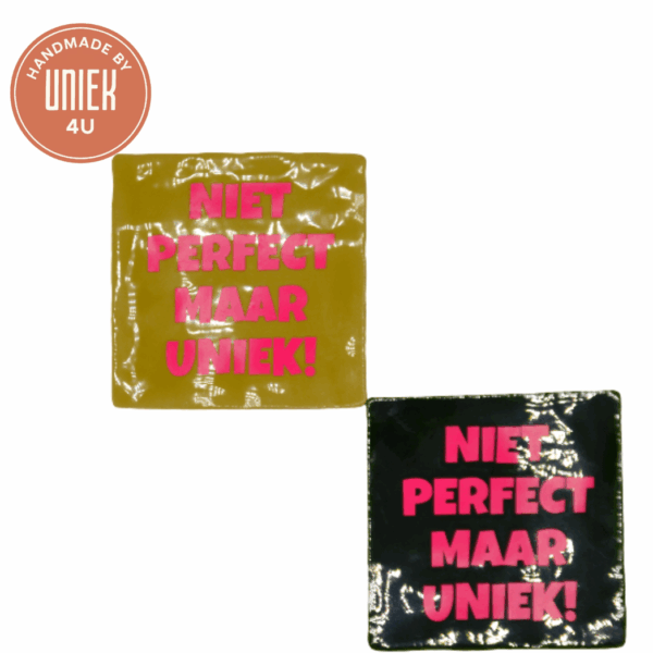 Tegeltje - Niet perfect maar uniek! - Geel & roze, Groen & roze