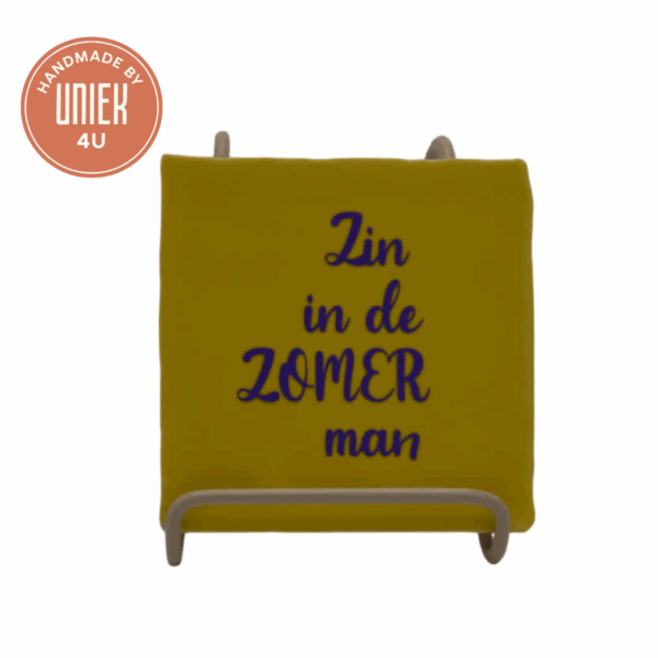 Uniek - tegeltje - Zin in de zomer man - Geel & paars