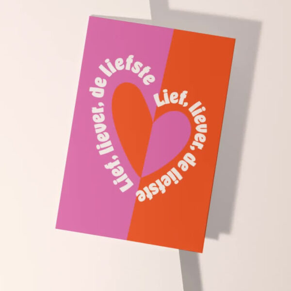 Heyday - A6 kaart - Lief, liever, de liefste - roze met rood