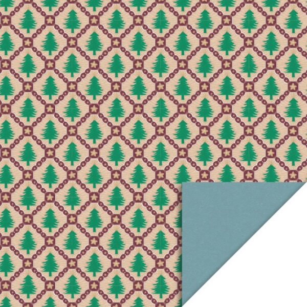 House of Products (HOP) - inpakpapier X-mas Tree Check Blue - bruin en groen