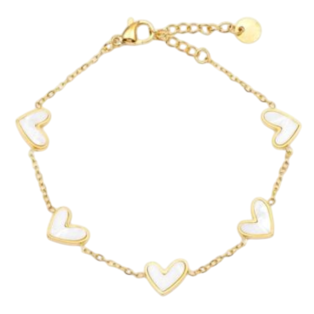 Wauw - Armband - Goud-witte Hartjes