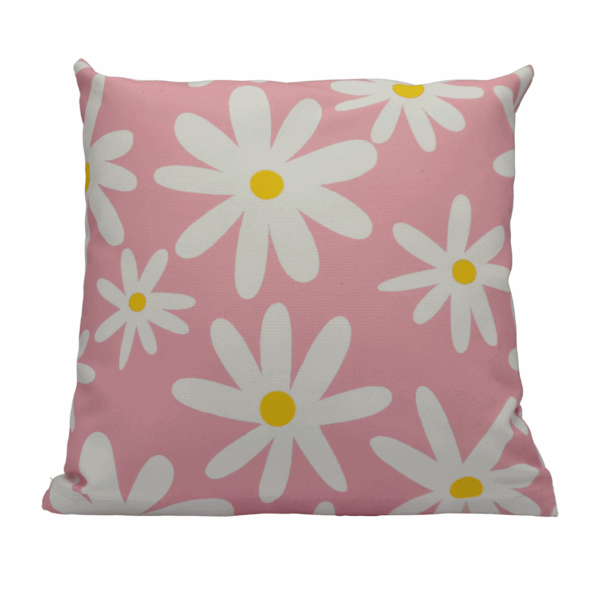 Buitenkussen - roze met bloemetjes