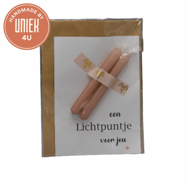 Uniek - twee kaarsjes met kaartje - Een lichtpuntje voor jou - roze
