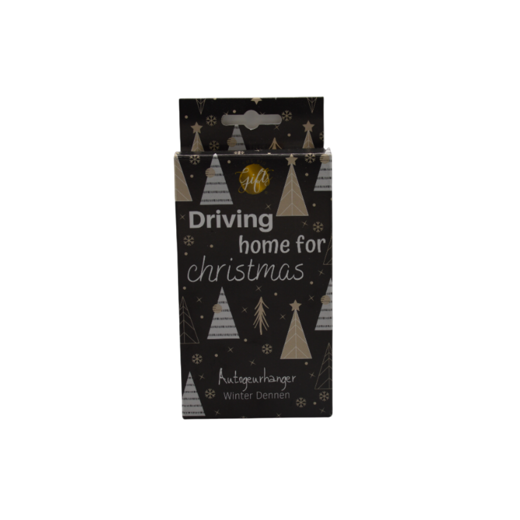 The Big Gifts - autogeurhanger Winter Dennen in doosje - Driving home for christmas - zwart