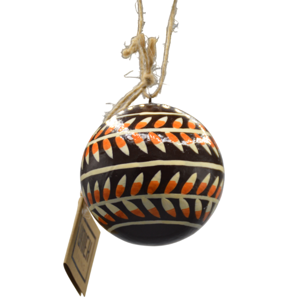 DIJK - Kerstbal - Met bladen - Zwart, wit en oranje
