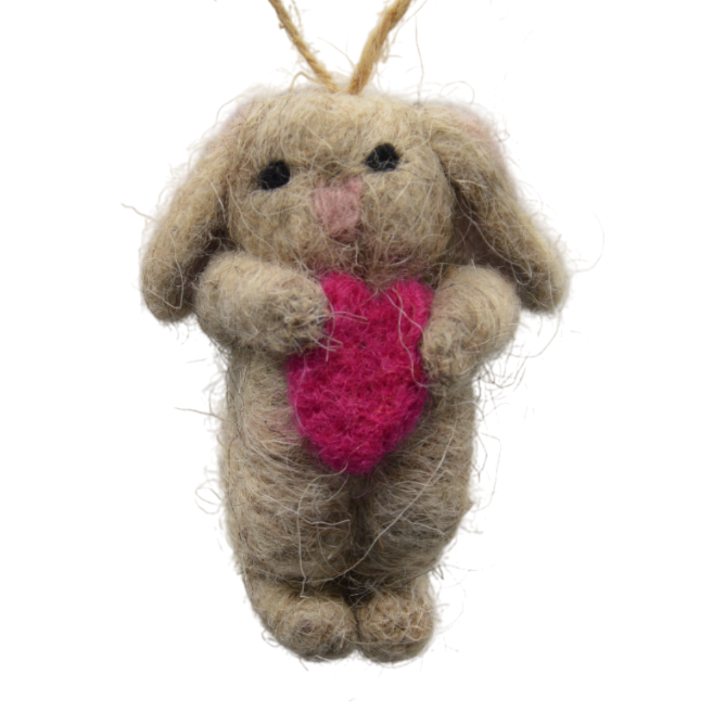 DIJK - Kersthanger - Beige konijn met roze hart