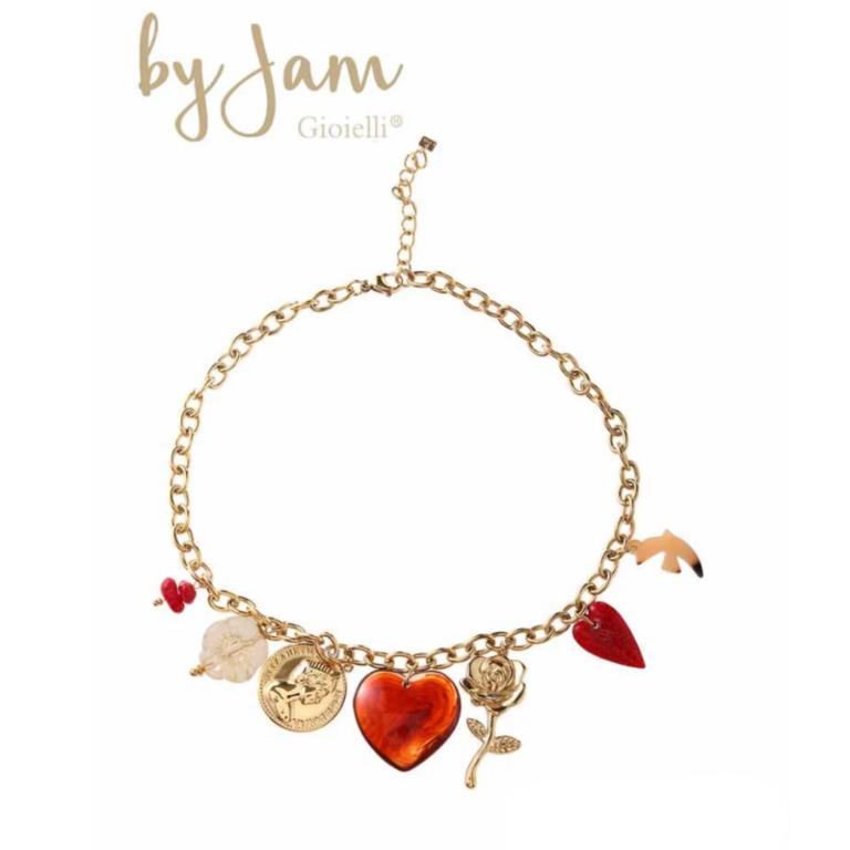 By Jam Gioielli bedelketting hart en roos multicolor sieraad