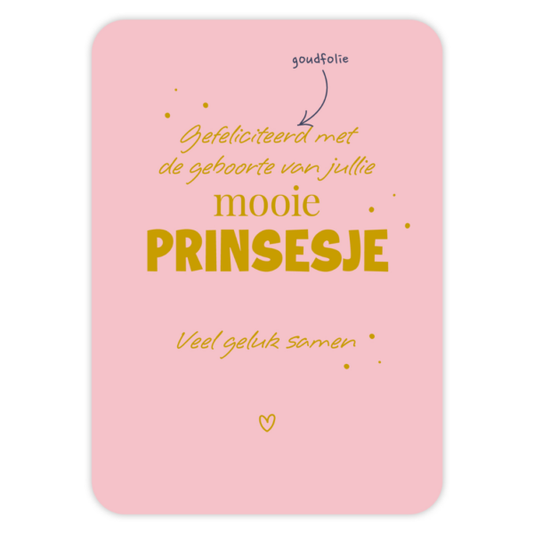 Givex wenskaart prinsesje roze met gouden letters felicitatie geboorte