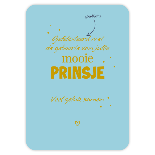 Givex wenskaart geboorte blauw met zilveren letters felicitatie prinsje