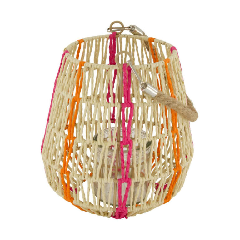 Dijk lantaarn van jute multicolor met glas en hangkoord – Sfeervolle decoratie