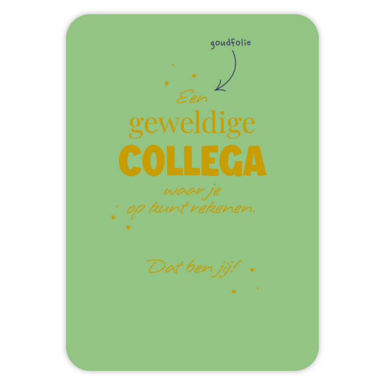 Givex wenskaart collega groen met gouden letters waarderingskaart