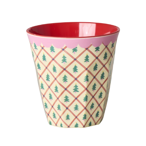 Crème middelgrote kerstbeker van RICE met Diamond Christmas Tree-design